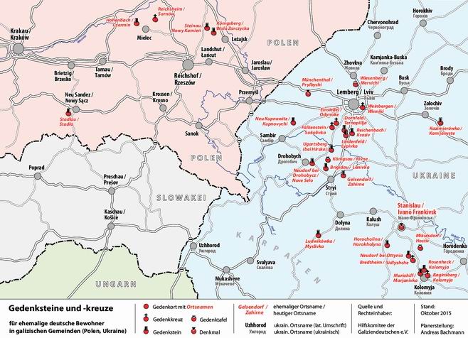 Karte der Gedenkstätten in galizischen Gemeinden
